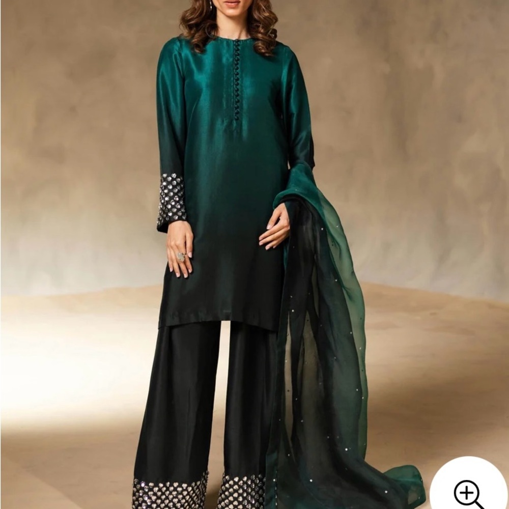 Green black Farshi shalwar Dress with Embellished Details